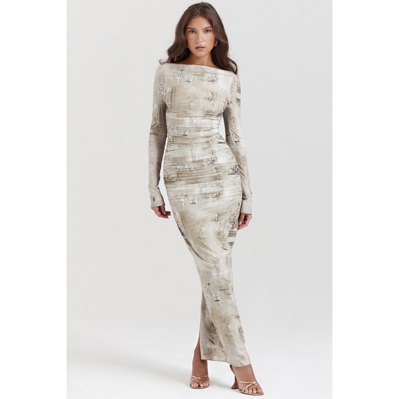 NEW House of CB Lanetta Pale Sage Print Maxi Dress Small - Picture 5 of 17